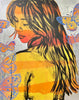 'Jessica' David Bromley. Acrylic on canvas with silver metal leafing. 150 x 120cm.