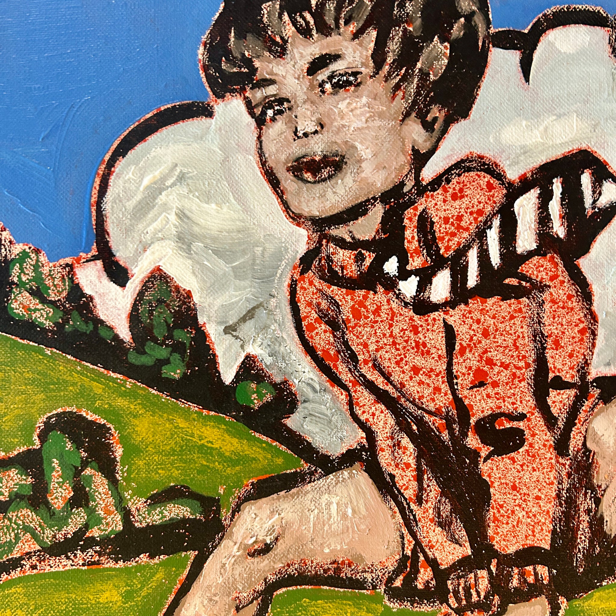 'Leapfrog' David Bromley. Acrylic on linen. 46 x 38cm