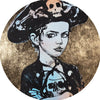 ‘Lost Boy X’ Acrylic, oil and gold metal leaf on timber board. 90cm diameter