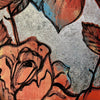 'Blooms on Silver I' David Bromley. Acrylic on canvas with silver metal leafing. 60 x 90cm
