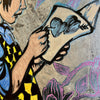 'I sent you a little note' David Bromley. Acrylic on canvas with silver metal leafing. 150 x 120cm