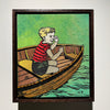 'Boating II' David Bromley. Embroidery on hand painted canvas in a timber frame. 26 x 35 cm