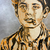 ‘Smoking Boy I’ David Bromley. Acrylic and silver metal leafing on board. 90cm Diameter