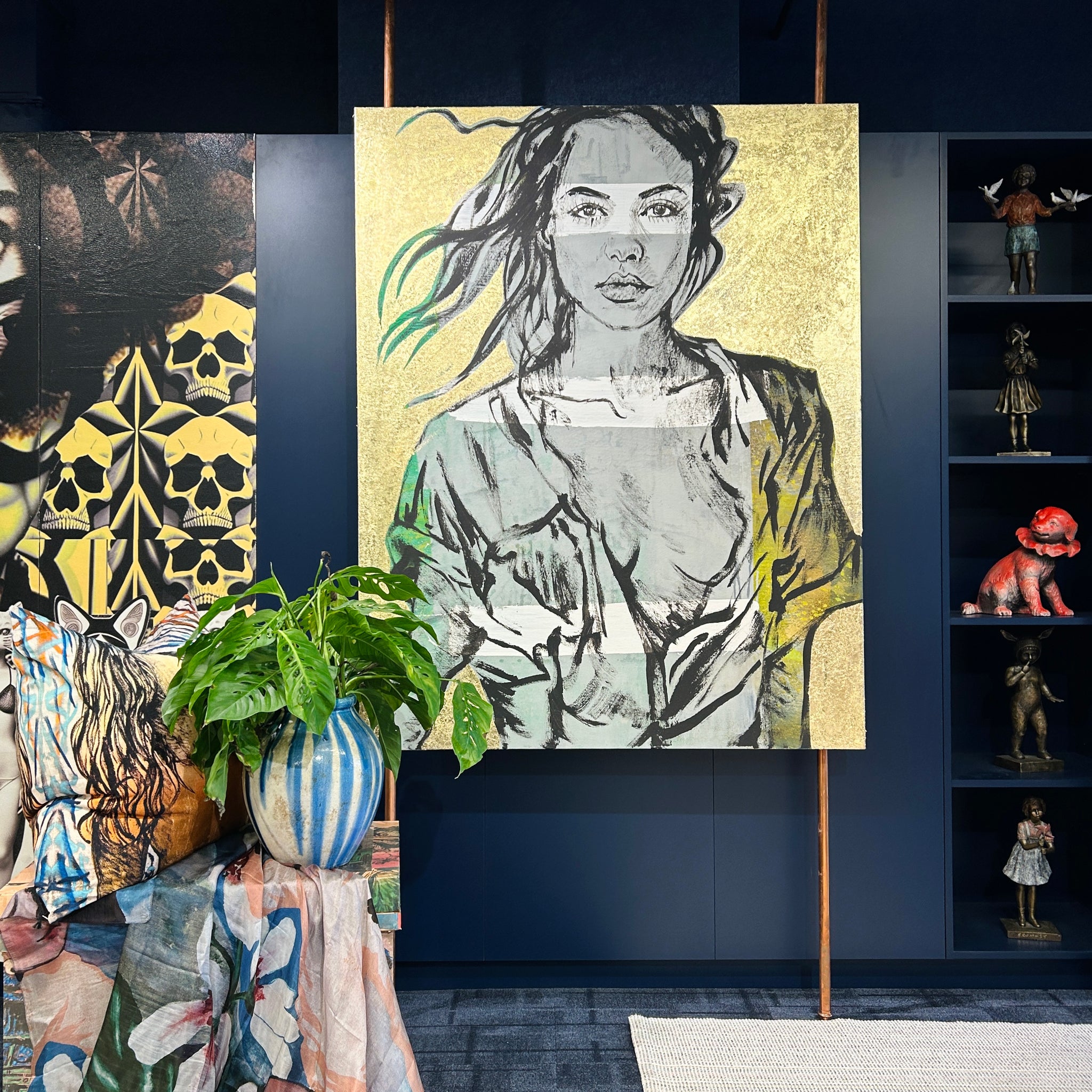 'Jade' David Bromley. Acrylic on canvas with gold leaf gilding.  146 x 114cm