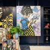 'I sent you a little note' David Bromley. Acrylic on canvas with silver metal leafing. 150 x 120cm