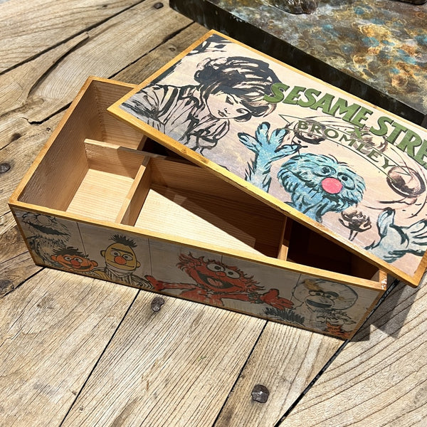 'Grover & Friends' Sesame Street x Bromley, Découpage Japanese Timber Box, H12 x W36.5 x D21cm