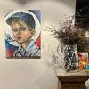 'Smoking Boy' David Bromley. Acrylic on canvas with silver metal leafing. 120 x 90cm