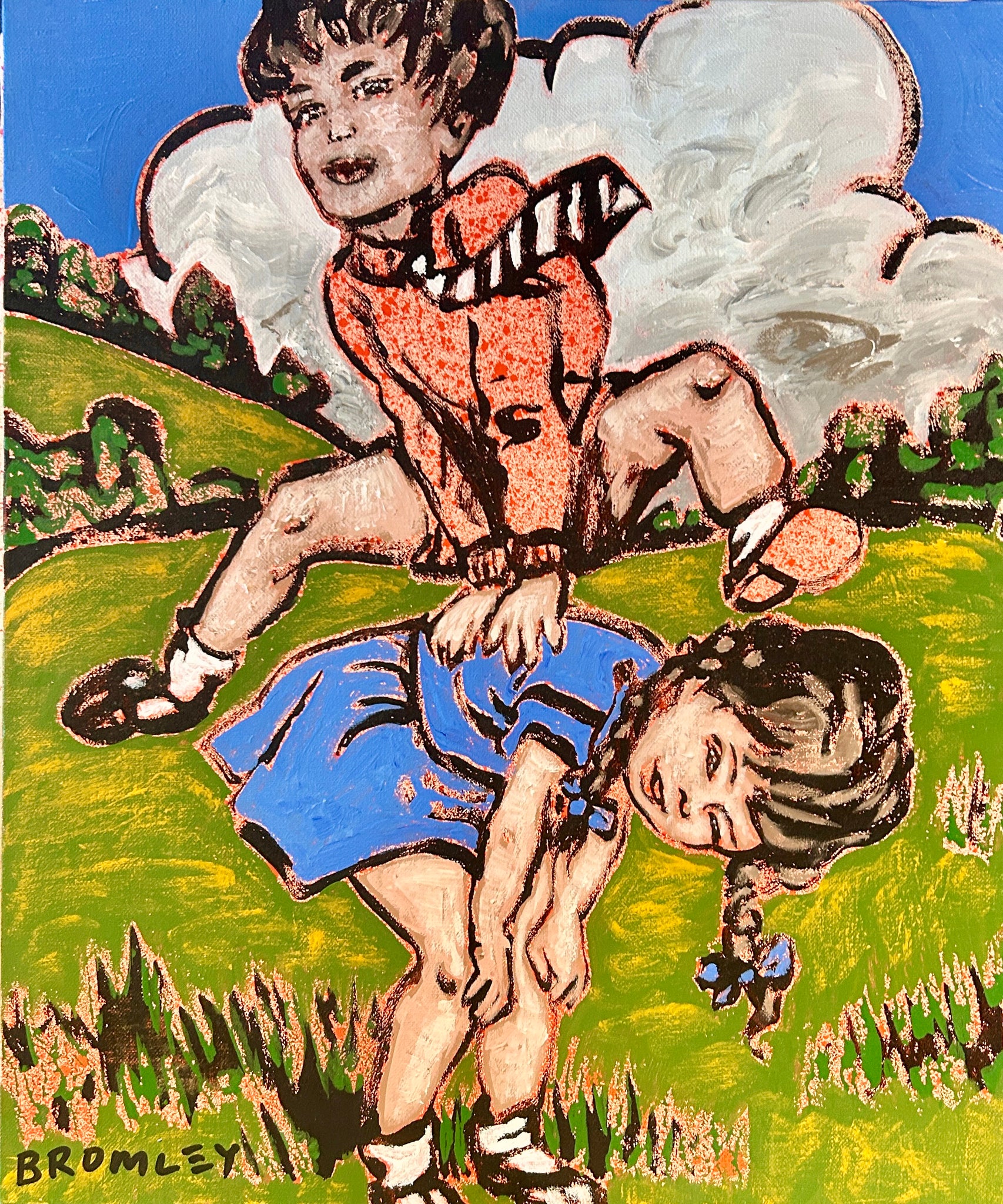 'Leapfrog' David Bromley. Acrylic on linen. 46 x 38cm