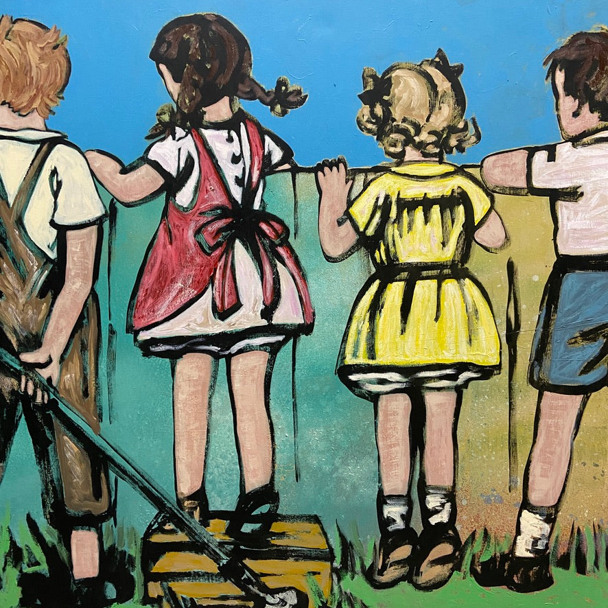'Over The Fence' David Bromley. Acrylic and oil on linen. 130 x 162cm