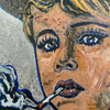 'Smoking Boy' David Bromley. Acrylic on canvas with silver metal leafing. 120 x 90cm