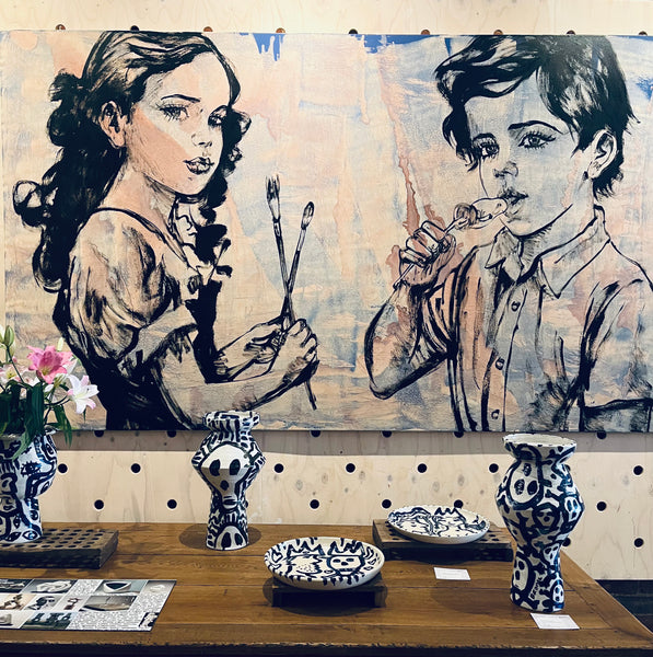 'Young Artists'. David Bromley. Acrylic on canvas with silver leaf gilding. 160cm x 280cm.