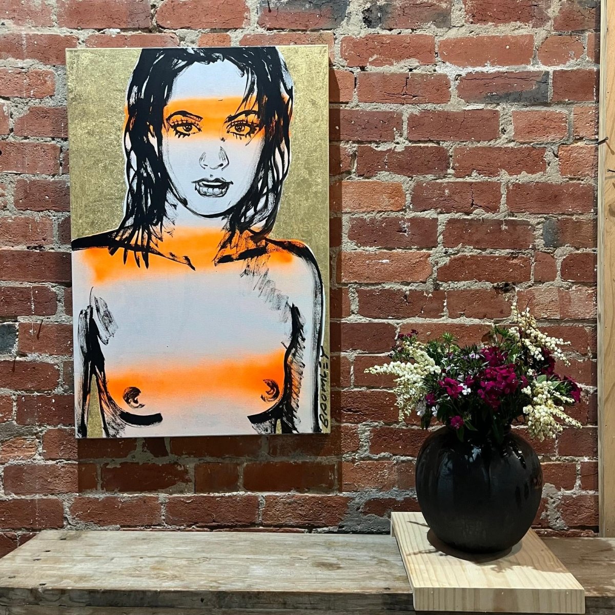 'Belinda' David Bromley. Acrylic on canvas with gold leaf gilding. 90cm x 60cm