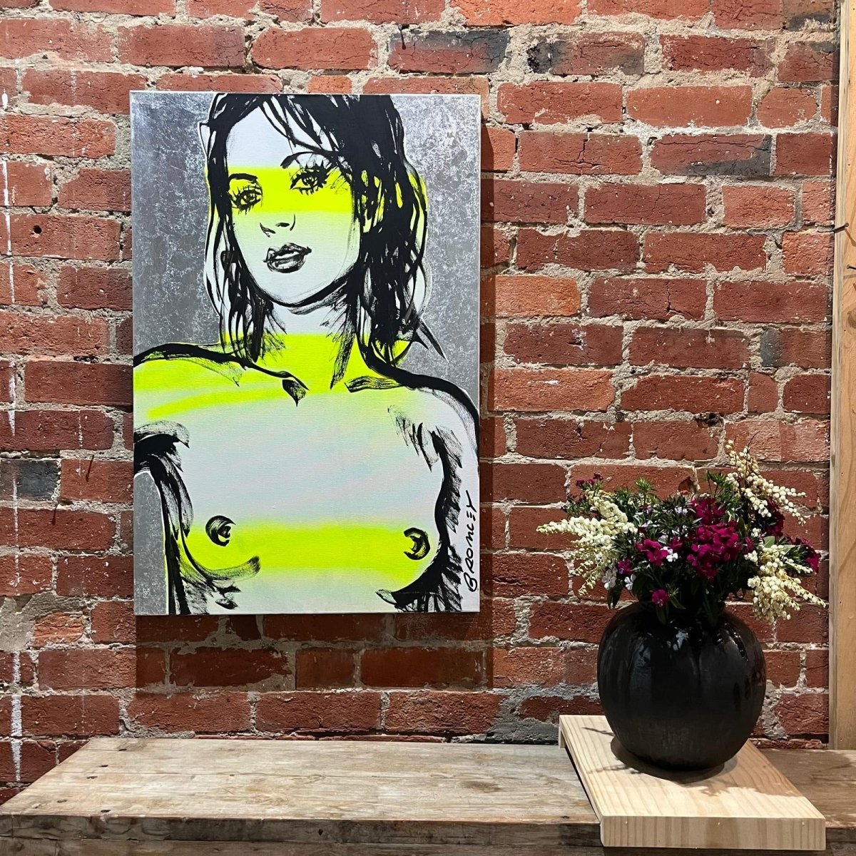 'Belinda II' David Bromley. Acrylic on canvas with silver leaf gilding. 90cm x 60cm.