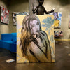 'Jessica Amongst Lilac Magnolias' David Bromley. Acrylic on canvas with gold leaf gilding. 150 x 120cm