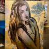 'Jessica Amongst Lilac Magnolias' David Bromley. Acrylic on canvas with gold leaf gilding. 150 x 120cm