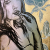 'Jessica Amongst Lilac Magnolias' David Bromley. Acrylic on canvas with gold leaf gilding. 150 x 120cm