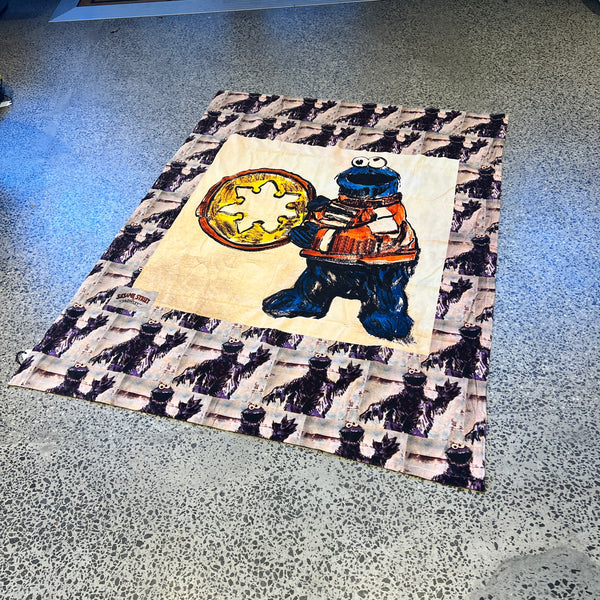 'DRUMMER COOKIE MONSTER' VELVET THROW BY DAVID BROMLEY