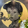 ‘Smoking Boy II’ David Bromley. Acrylic on canvas with gold leafing and varnish wash. 150 x 150cm
