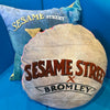 'COOKIE MONSTER' VELVET ROUND CUSHION BY DAVID BROMLEY. 50CM