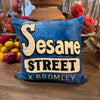 'COOKIE MONSTER' SQ VELVET CUSHION BY DAVID BROMLEY. 50 X 50CM