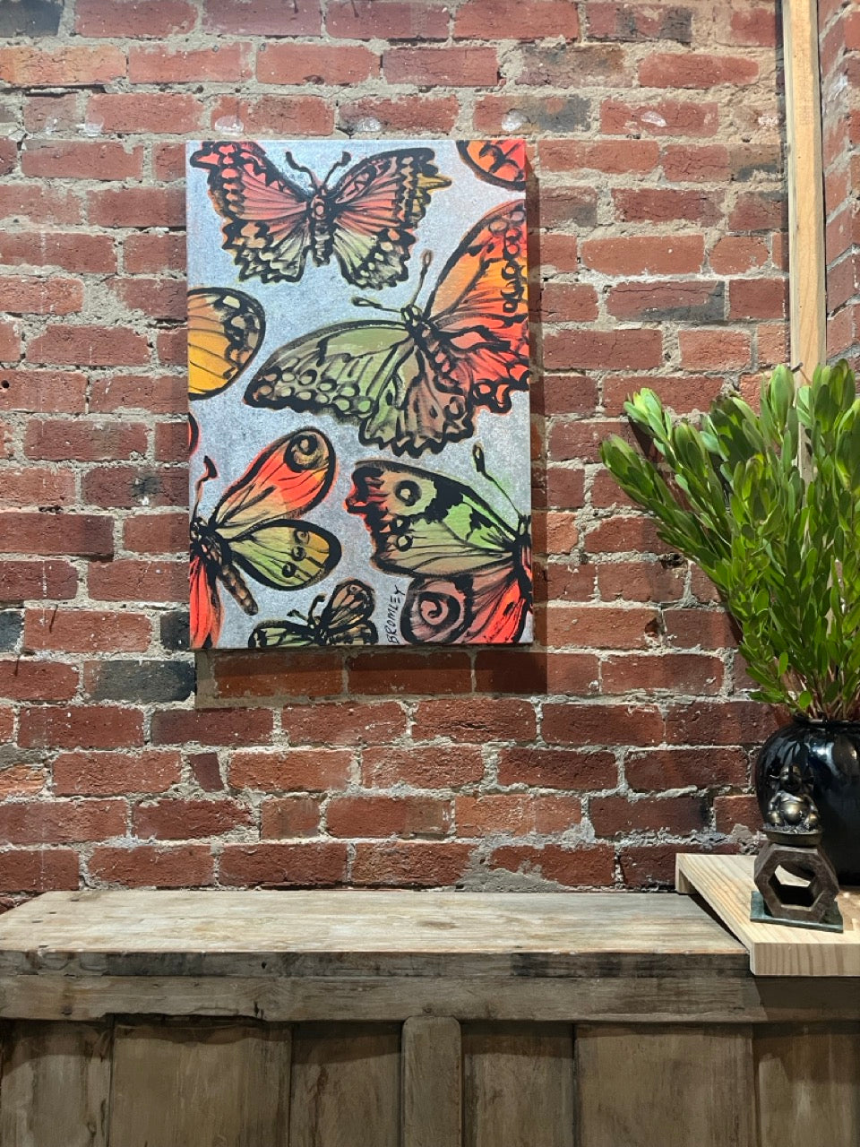 'Autumn Butterflies' David Bromley, Acrylic on Canvas with silver leaf gilding, 90cm x 60cm