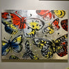 'Butterflies on Silver' David Bromley. Acrylic on canvas with silver metal leafing. 90 x 120cm