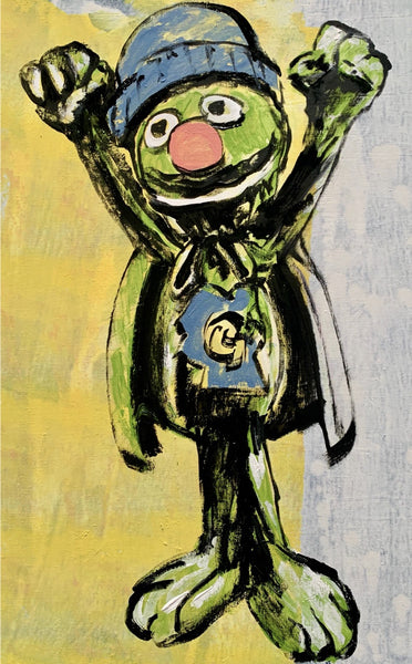 24. 'Super Grover' Sesame Street x Bromley, Acrylic on Japanese linen with gilding and glaze, 117 x 91cm