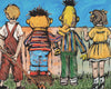 6. 'Over the Fence with Bert & Ernie' Sesame Street x Bromley, Acrylic on canvas with a varnish wash, 115 x 146cm