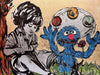 7. 'Wen Reading, Grover Juggling' Sesame Street x Bromley, Acrylic on canvas with gold leaf gilding, 120 x 150cm