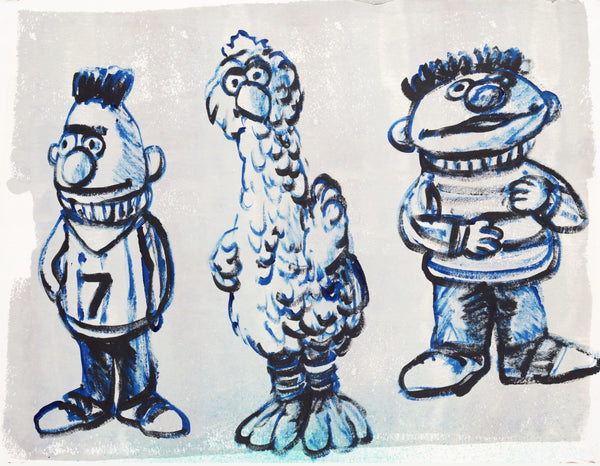 19. 'Bert, Big Bird and Ernie' Sesame Street x Bromley, Acrylic on handmade paper, 93 x 70cm