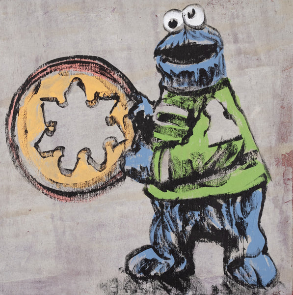 60. 'Cookie is in the band' Sesame Street x Bromley, Acrylic on timber in hand made frame. 78.5 x 78.5cm