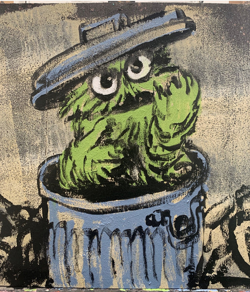 89. 'Oscar the Grouch' Sesame Street x Bromley, Acrylic on timber in hand made frame. 78.5 x 78.5cm