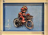 'Elmo Rides A Bicycle' Sesame Street x Bromley, Framed Paper Tole 3D work. Edition of 50. 61.5 x 52cm $1,400