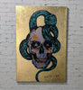 'Skull I'. David Bromley. Acrylic on canvas with gold leaf gilding. 150cm x 100cm.