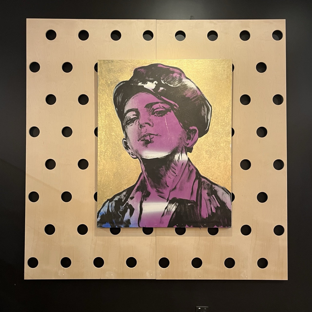 'Smoking Boy' David Bromley, Acrylic on canvas with gold leaf gilding, 150cm x 120cm