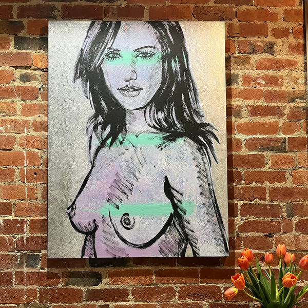 'Helen' David Bromley. Acrylic on canvas with silver leaf gilding. 120cm x 90cm.