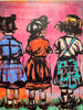 '3 Girls over the fence' David Bromley. Acrylic on canvas. 150cm x 120cm.