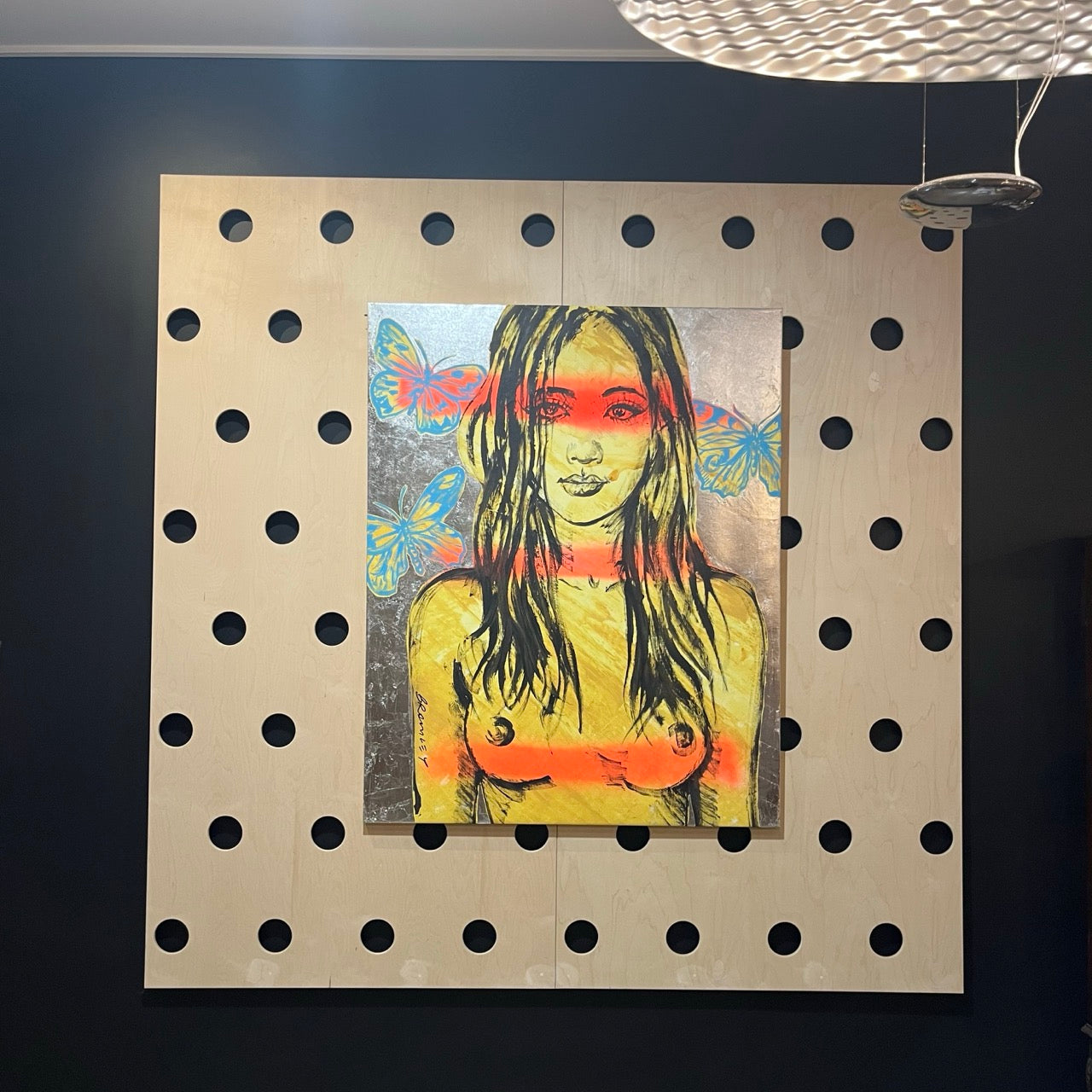 'Rosie' David Bromley, Acrylic on Canvas with silver leaf gilding, 150cm x 120cm,,