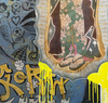 ‘Teen Angels’ Gorè. Mixed media and acrylic on timber. 120 x 90cm (135 x 105cm frame size).