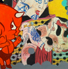 ‘Love/Hate’ Gorè. Mixed media and acrylic on timber. 120 x 90cm (125 x 95cm frame size).