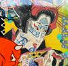 ‘Love/Hate’ Gorè. Mixed media and acrylic on timber. 120 x 90cm (125 x 95cm frame size).
