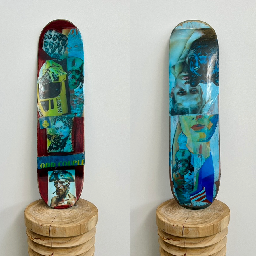 7. 'Odd Couple' David Bromley customised skateboard deck. 81 x 20cm