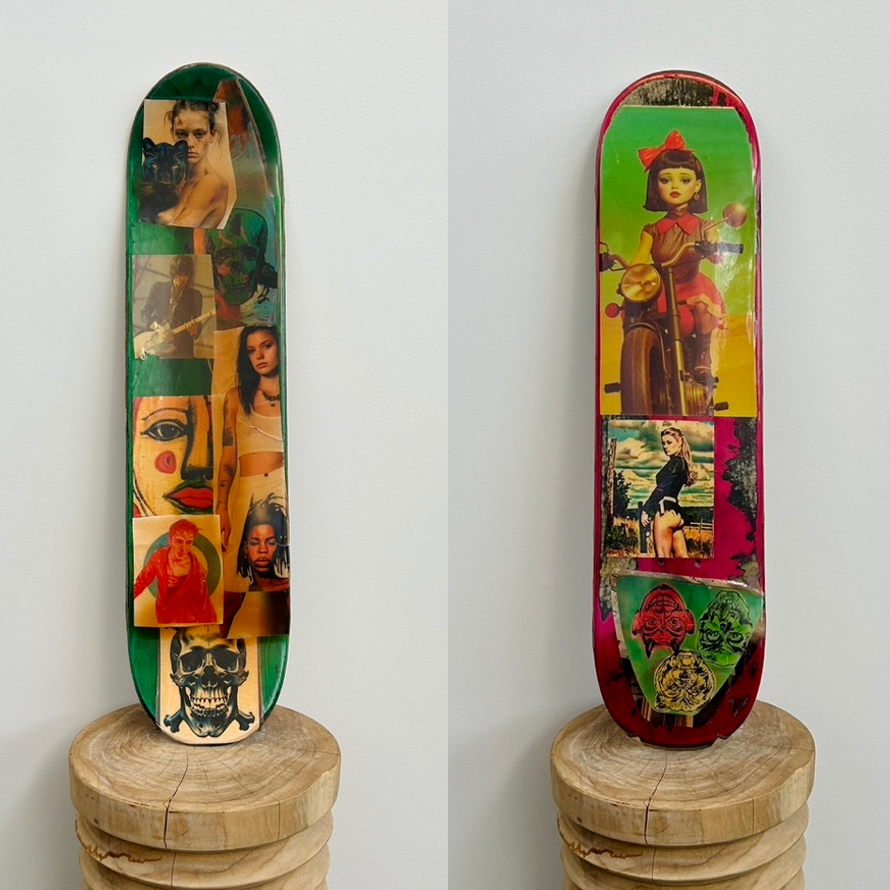 9. 'Slow Ride' David Bromley customised skate board deck. 79 x 19cm