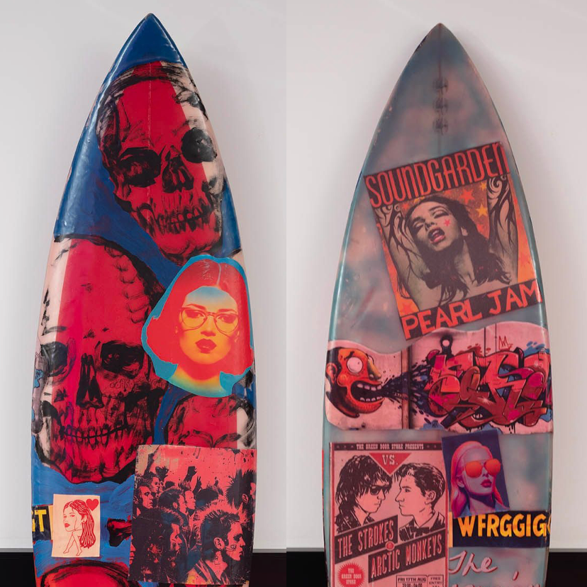 1. 'The Needle Deviates' David Bromley custom surfboard 180cm