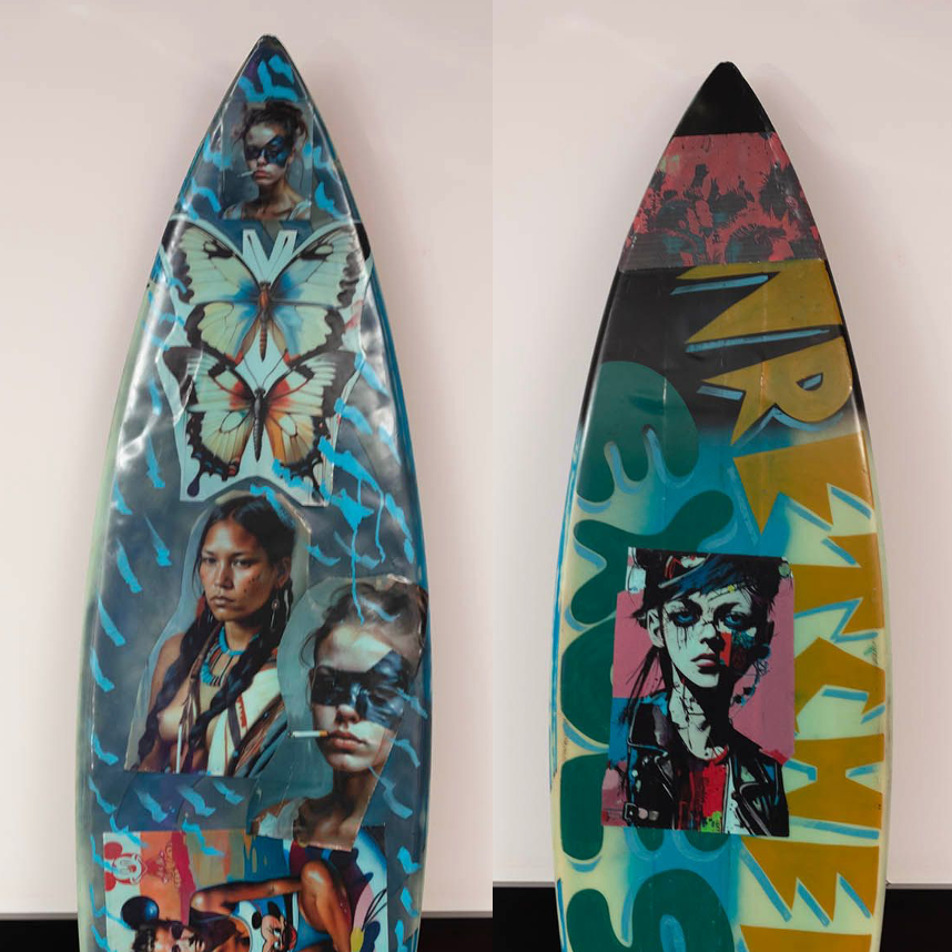 8. 'Wretched Excess' David Bromley customised surfboard. 180cm