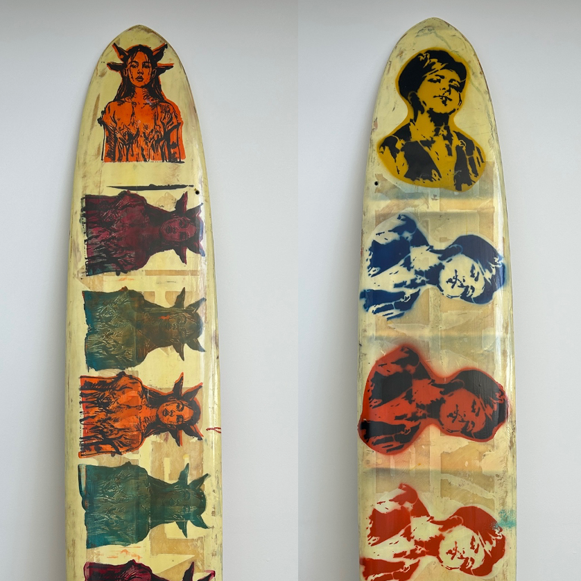 27. 'Queens Of Surf' David Bromley customised surf board.  280cm