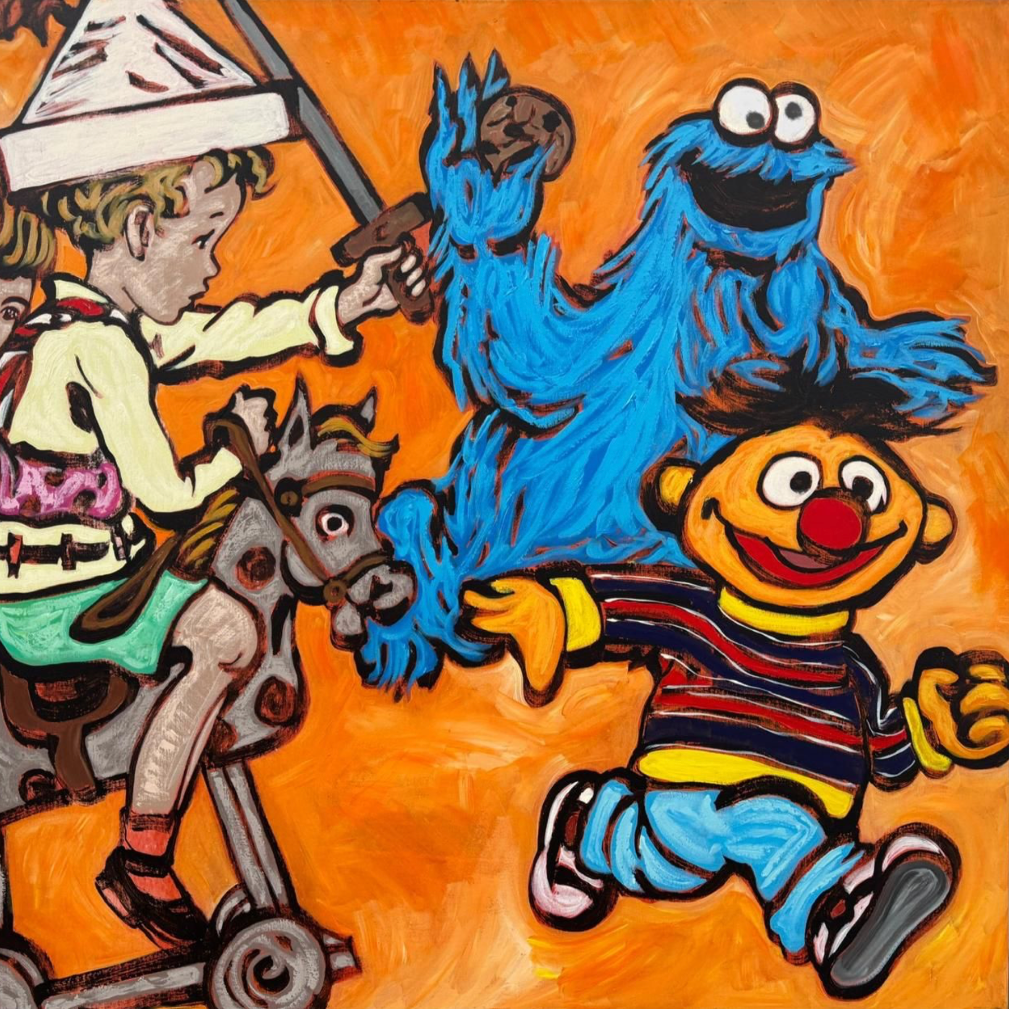 9. 'Cookie Monster and Ernie Go Forth' Sesame Street x Bromley, Acrylic on Canvas, 115 x 146cm