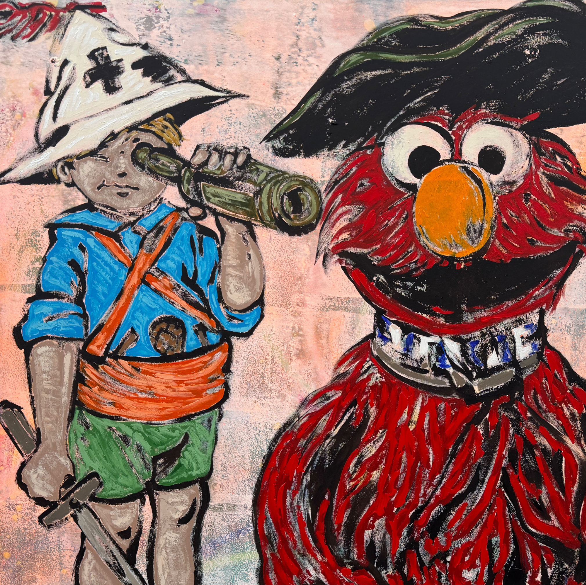 11. 'Searching For Adventure with Elmo' Sesame Street x Bromley, Acrylic on canvas with a varnish wash, 122 x 153cm