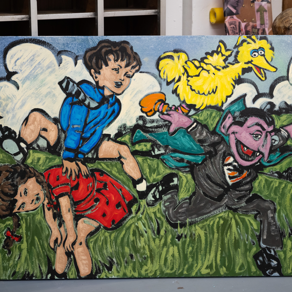 26. 'Counting Clouds' Sesame Street x Bromley, Acrylic on canvas with glaze, 90 x 120cm