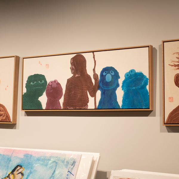 'Ember and Friends' Datsun Tran. Alcohol ink and gouache on mulberry paper. 54 x 136cm